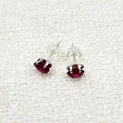 10K White Gold Ruby 6x4mm Stud Earrings, Handmade Earrings, Gemstone Earrings, Earrings For Women, July Birthstone, Gift for Girls Mom Wife