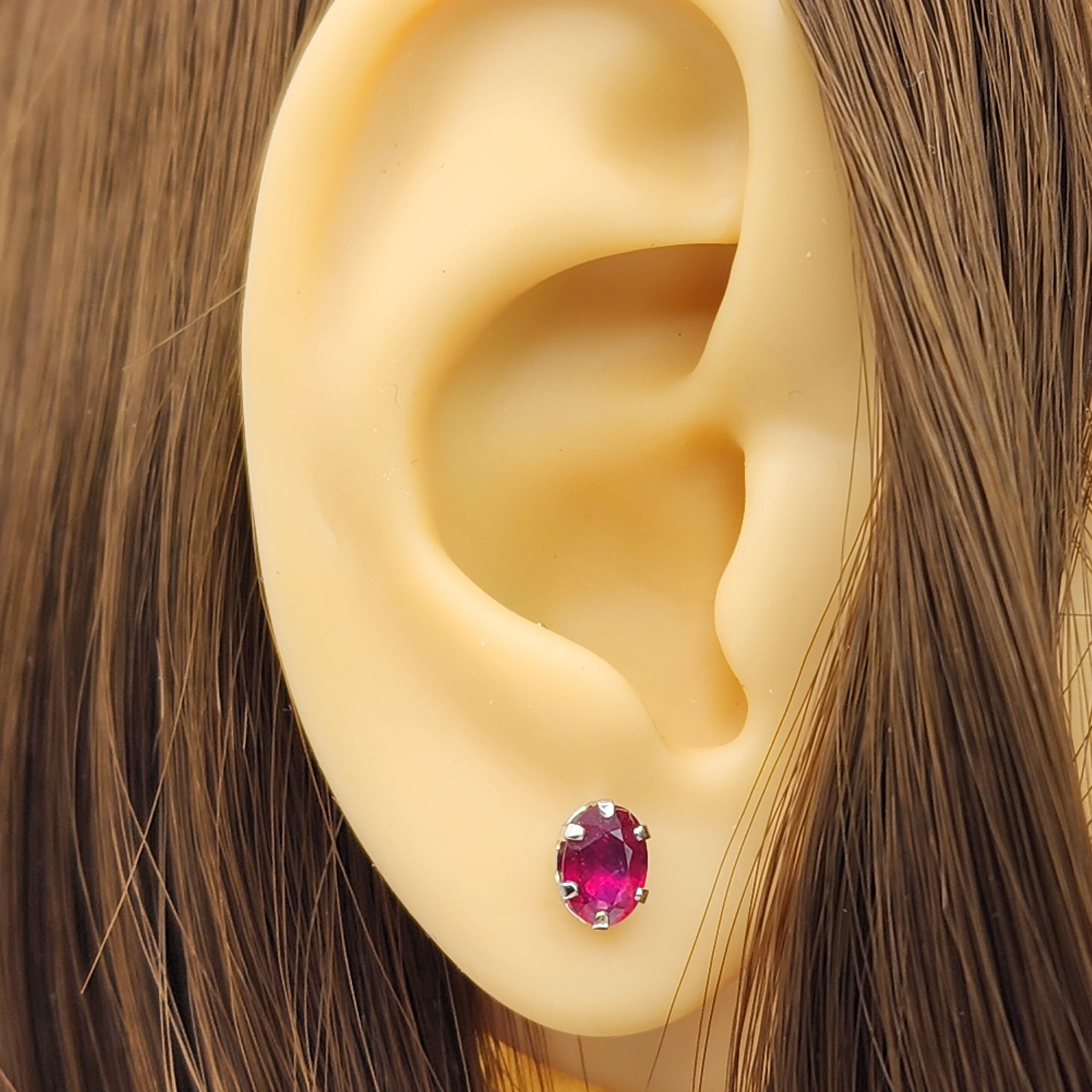 10K White Gold Ruby 6x4mm Stud Earrings, Handmade Earrings, Gemstone Earrings, Earrings For Women, July Birthstone, Gift for Girls Mom Wife
