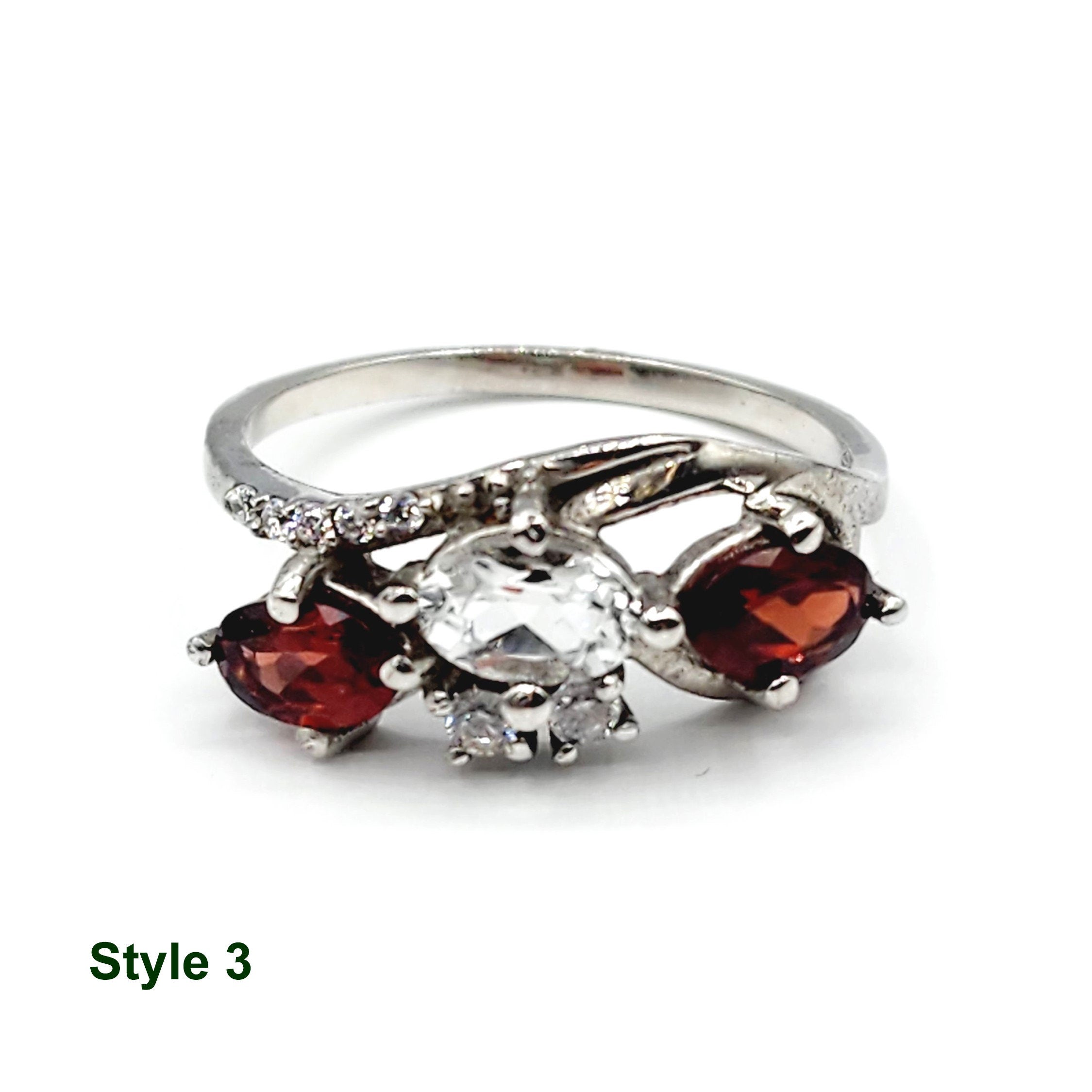 925 Sterling Silver Ring Set with Natural Garnet , Handcrafted Jewelry, January Birthstone Jewelry Gift for Women