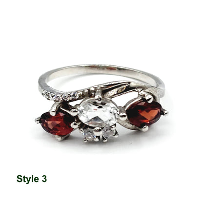 925 Sterling Silver Ring Set with Natural Garnet , Handcrafted Jewelry, January Birthstone Jewelry Gift for Women