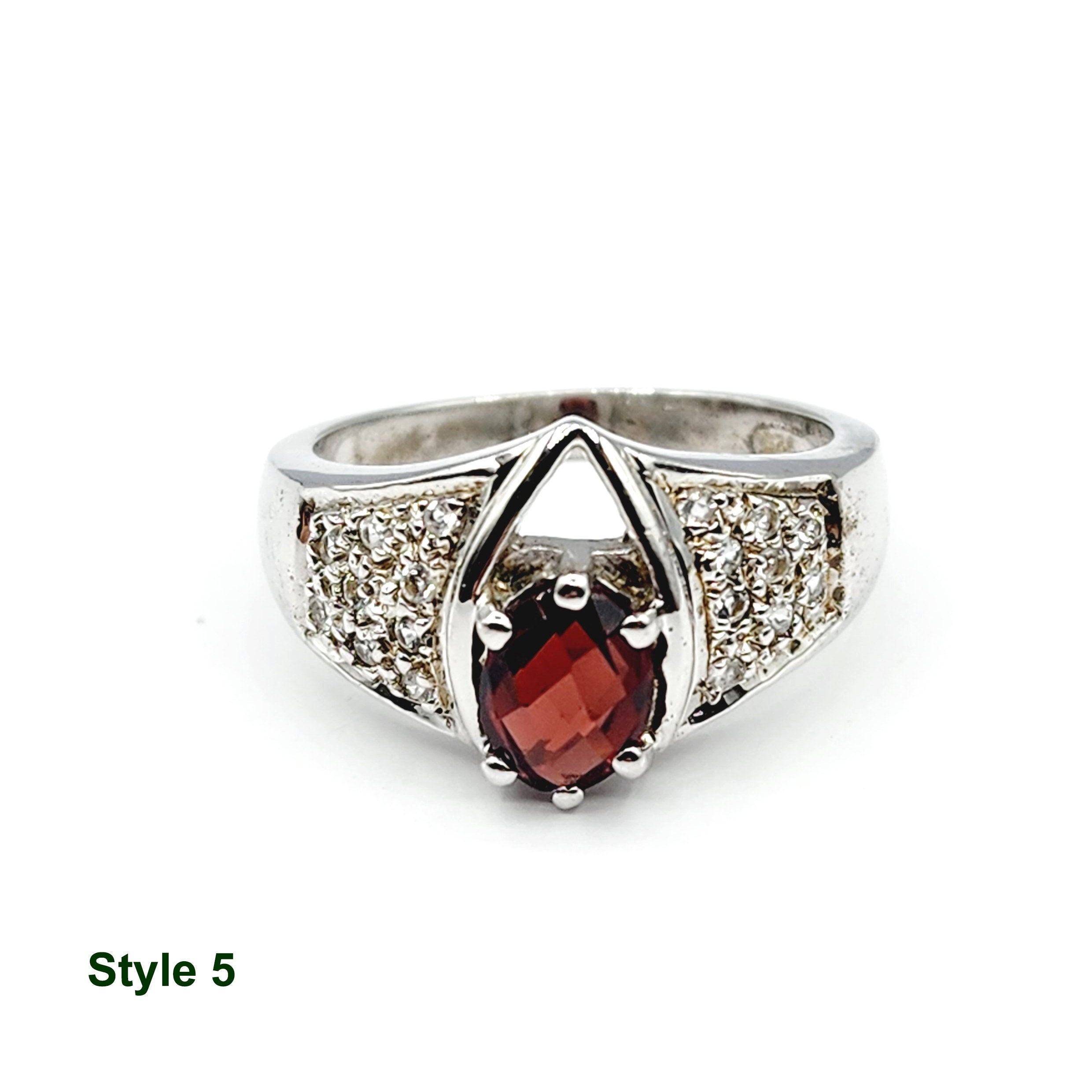 925 Sterling Silver Ring Set with Natural Garnet , Handcrafted Jewelry, January Birthstone Jewelry Gift for Women