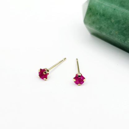 Gold Ruby Stud Earrings, 10K Gold Ruby 3x3mm , Small Stud Earrings, July Birthstone Jewelry, Minimalist Gold Earrings