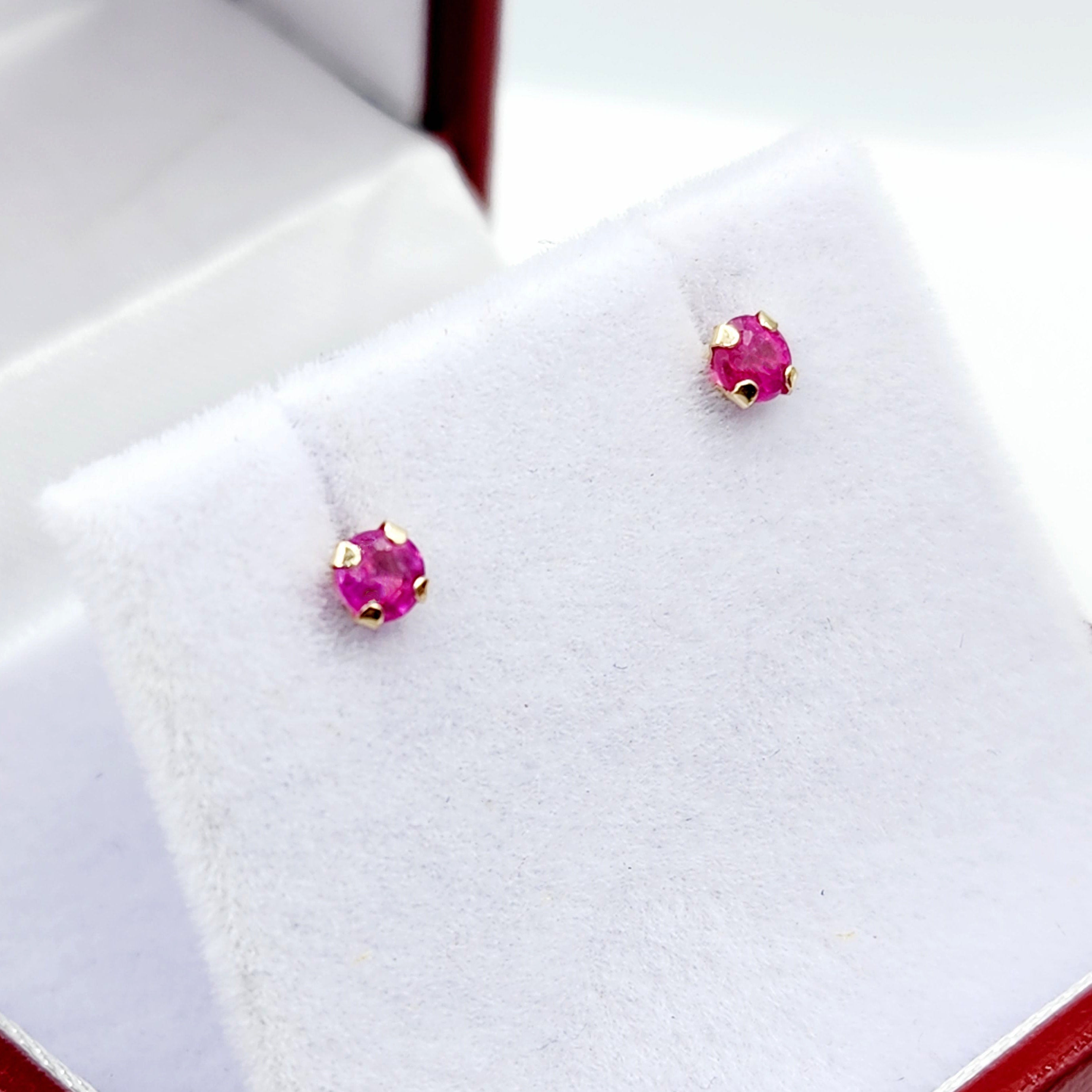 14K Gold Ruby 3x3mm Stud Earrings: July Birthstone,