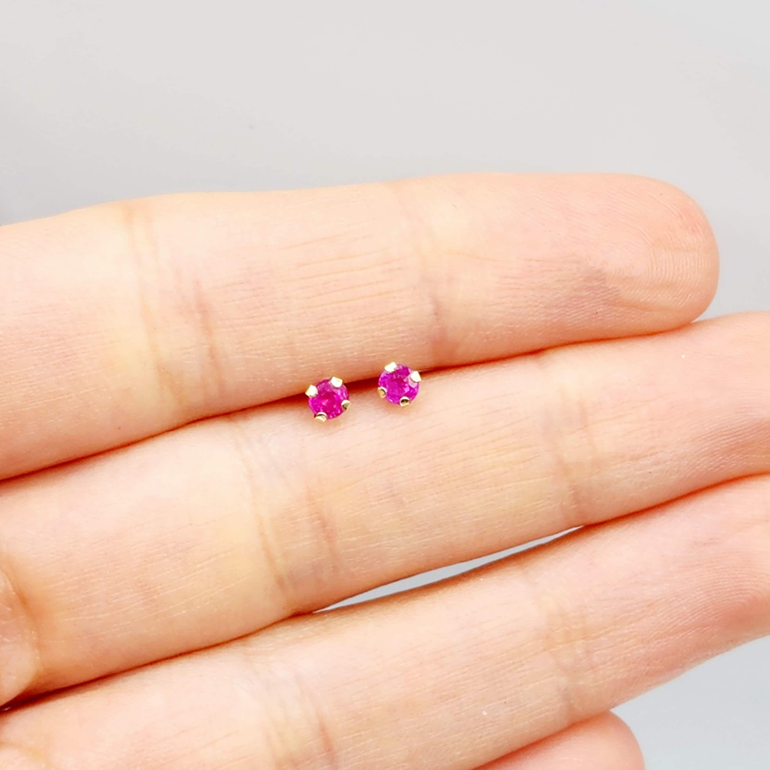 Gold Ruby Stud Earrings, 10K Gold Ruby 3x3mm , Small Stud Earrings, July Birthstone Jewelry, Minimalist Gold Earrings