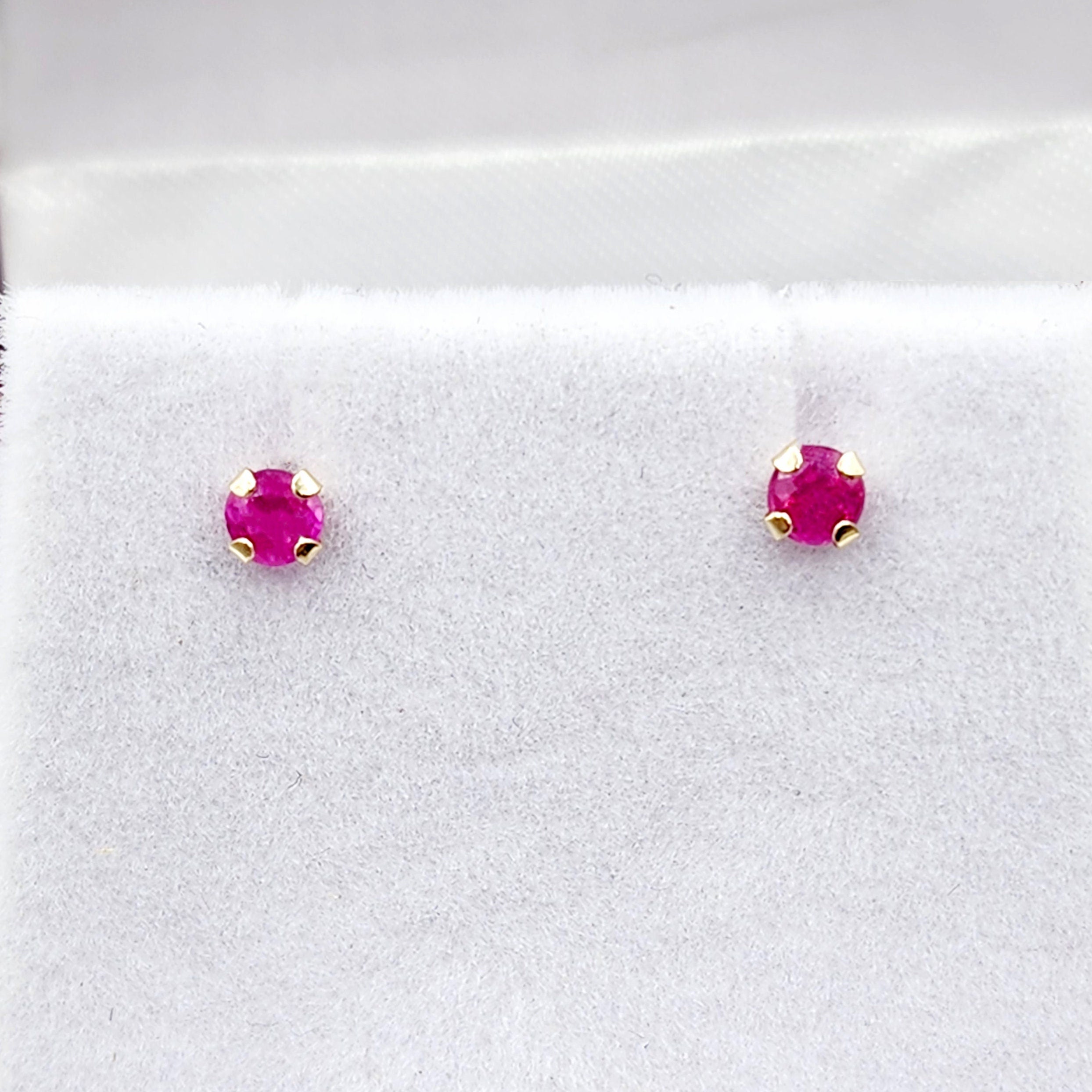 14K Gold Ruby 3x3mm Stud Earrings: July Birthstone,