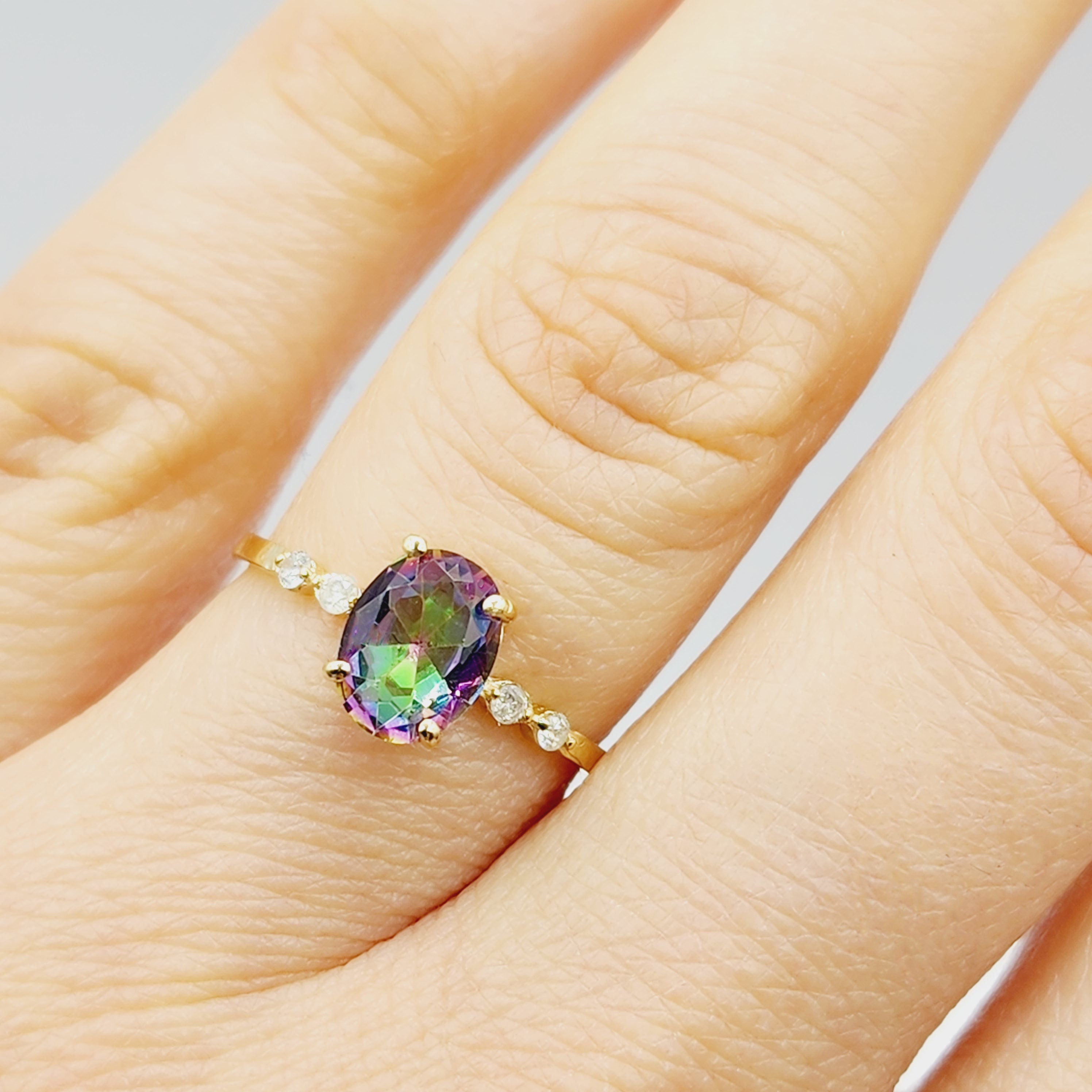 10K Yellow Gold Oval Ruby Ring with Diamonds, Handmade Gemstone Jewelry