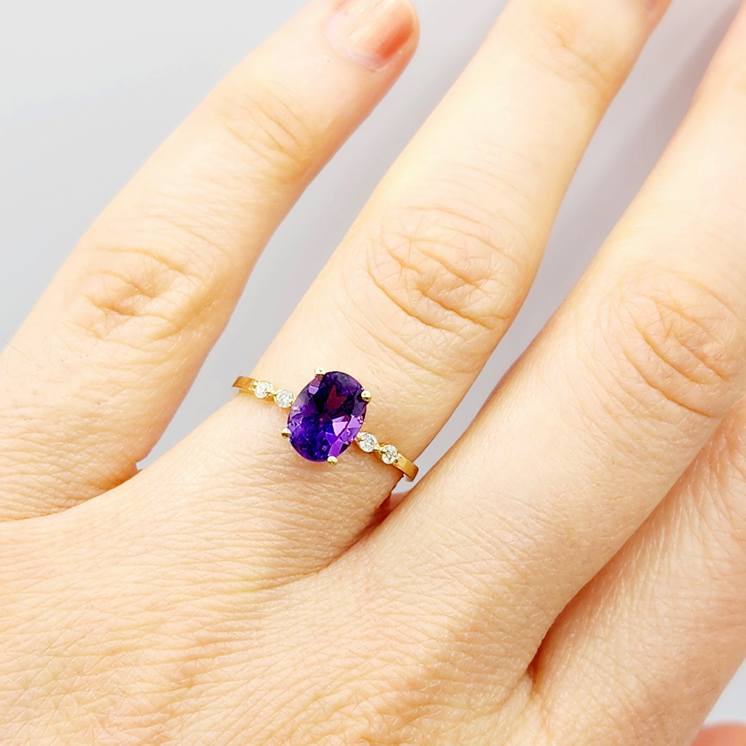 10K Yellow Gold Oval Ruby Ring with Diamonds, Handmade Gemstone Jewelry