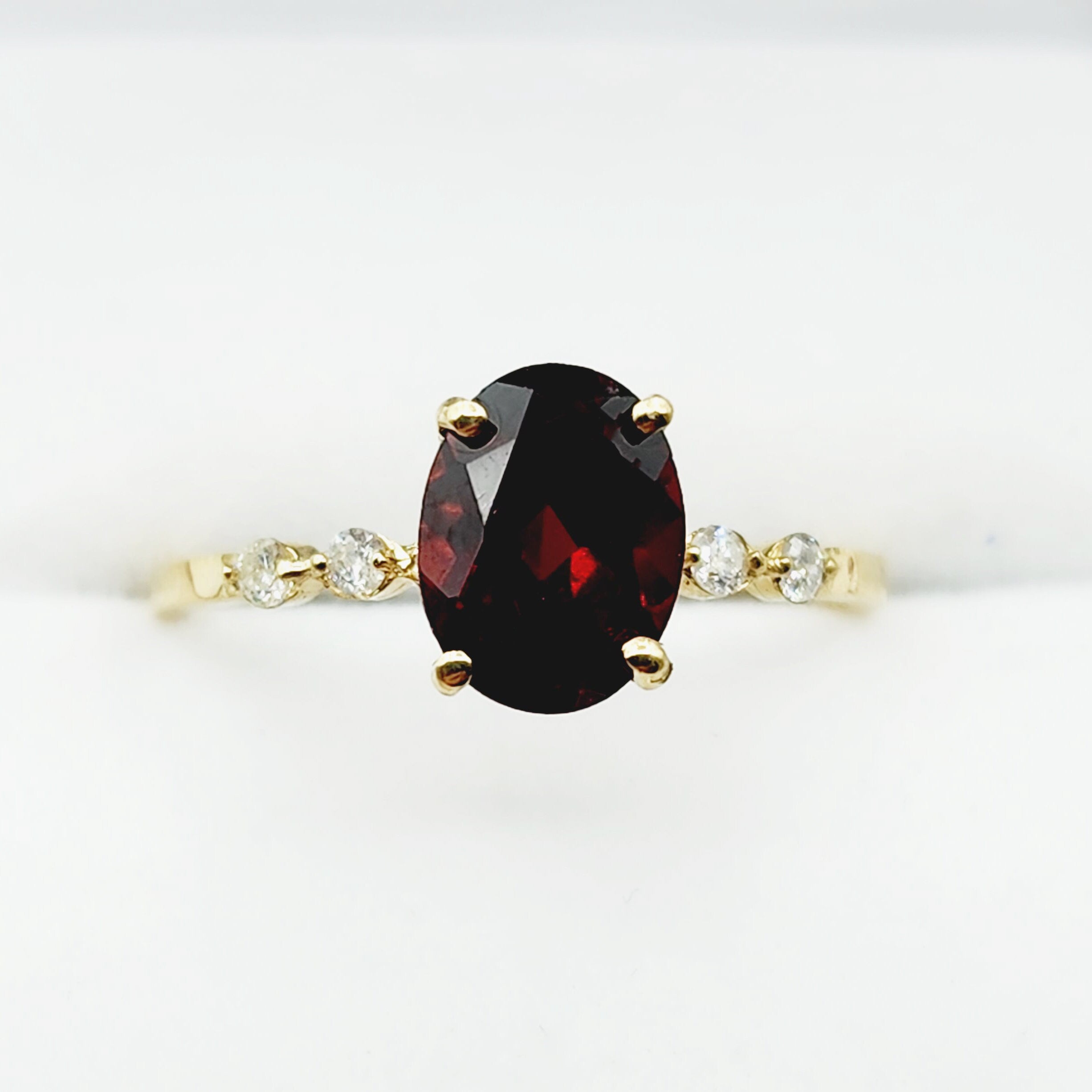 10K Yellow Gold Oval Ruby Ring with Diamonds, Handmade Gemstone Jewelry