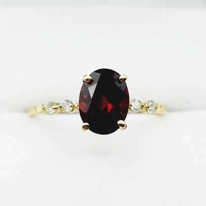 10K Yellow Gold Oval Ruby Ring with Diamonds, Handmade Gemstone Jewelry