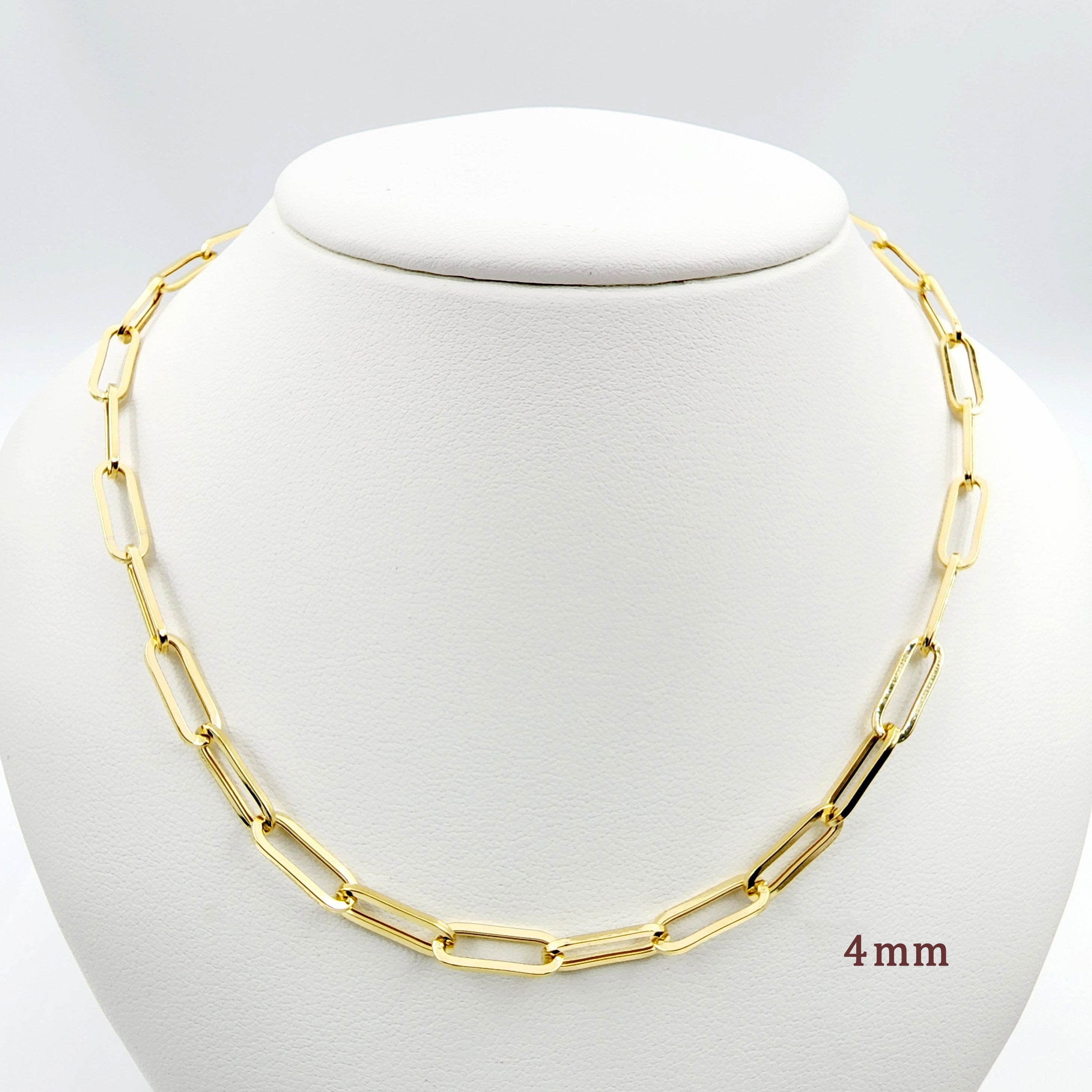 Gold Paperclip Chain, 10K Yellow Gold Paper Clip Necklace, Everyday Elegant Style Luxury Link Necklace, Unique Gift Ideas For Her