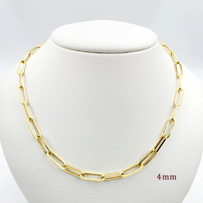 Gold Paperclip Chain, 10K Yellow Gold Paper Clip Necklace, Everyday Elegant Style Luxury Link Necklace, Unique Gift Ideas For Her