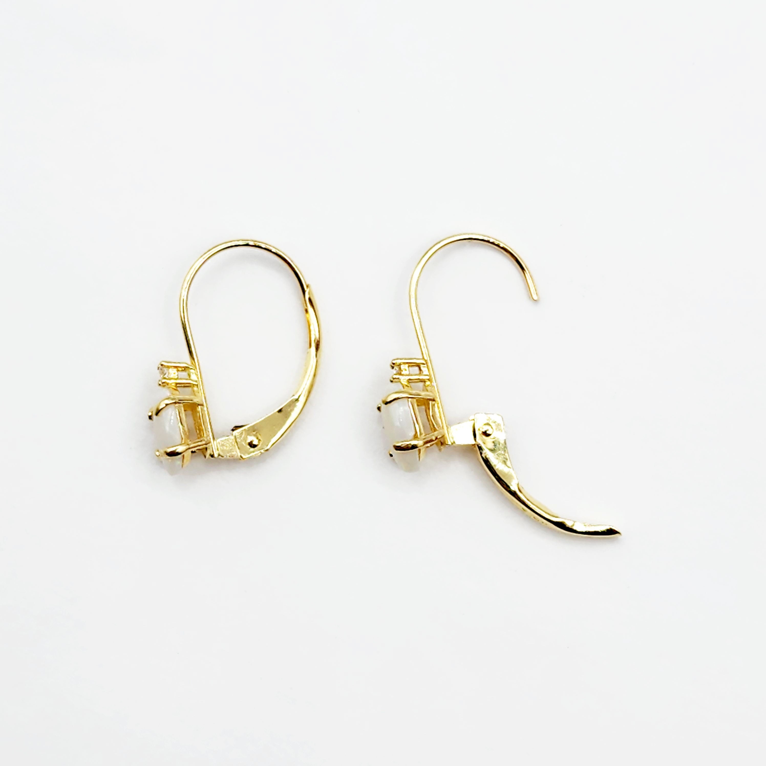 14K Yellow Gold Lever back Opal Earrings, Gold Earrings with Genuine Gemstone 6x4mm and Diamonds, Birthstone Gift for Her