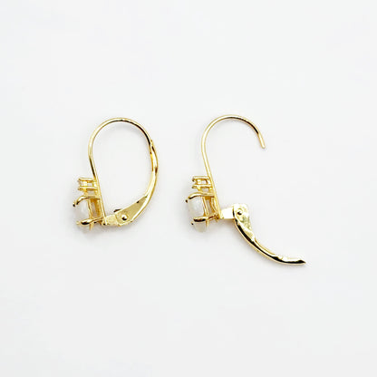 14K Yellow Gold Lever back Opal Earrings, Gold Earrings with Genuine Gemstone 6x4mm and Diamonds, Birthstone Gift for Her