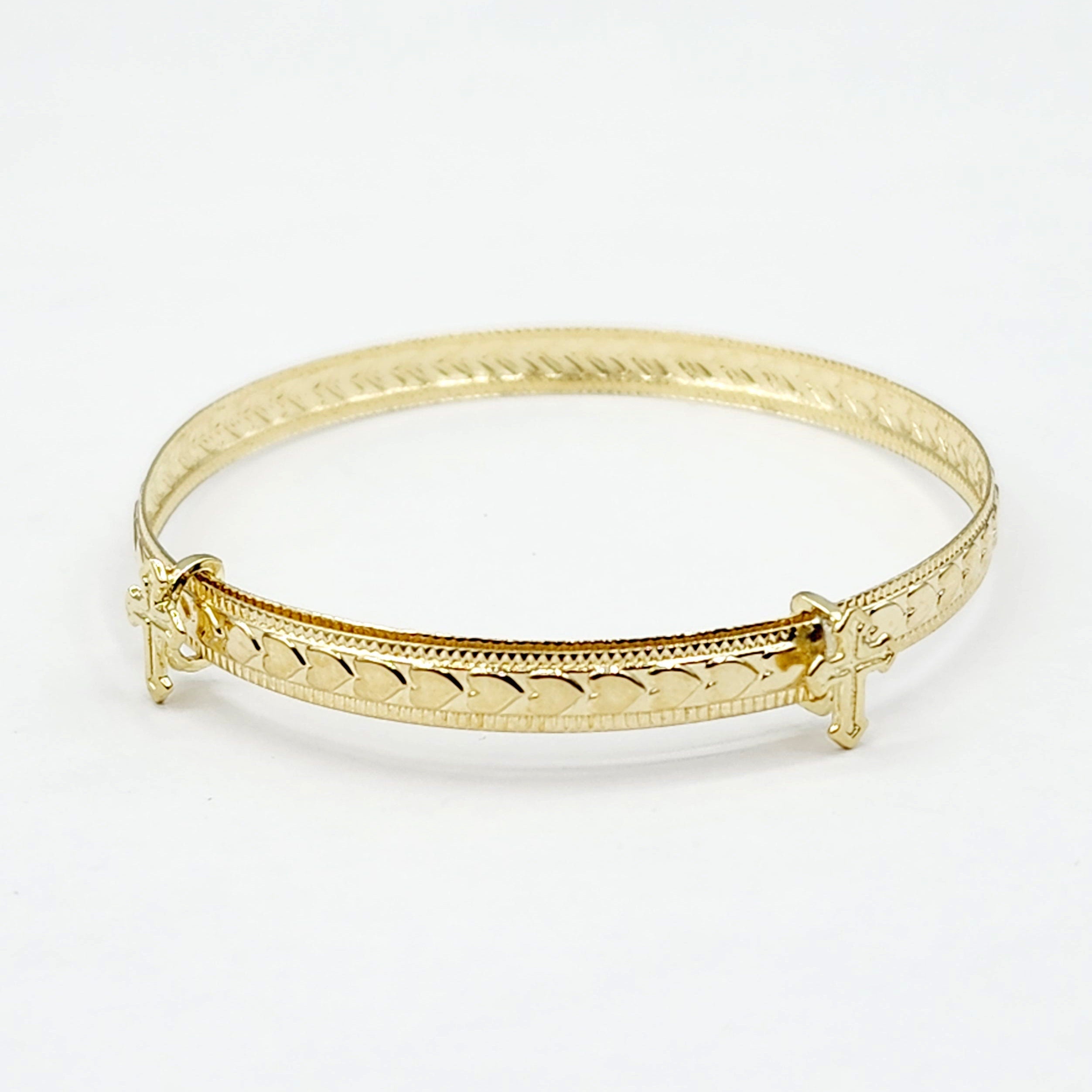 Gold Bangle for Baby, 10K Solid Gold Adjustable Baby Bangle with Hearts, Flowers or Cross, Baby Jewelry, Gift for Baby, Toddler Bracelet
