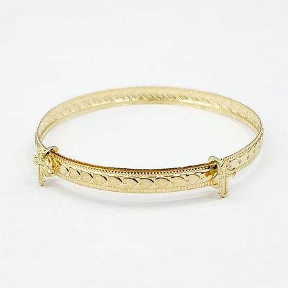 Gold Bangle for Baby, 10K Solid Gold Adjustable Baby Bangle with Hearts, Flowers or Cross, Baby Jewelry, Gift for Baby, Toddler Bracelet