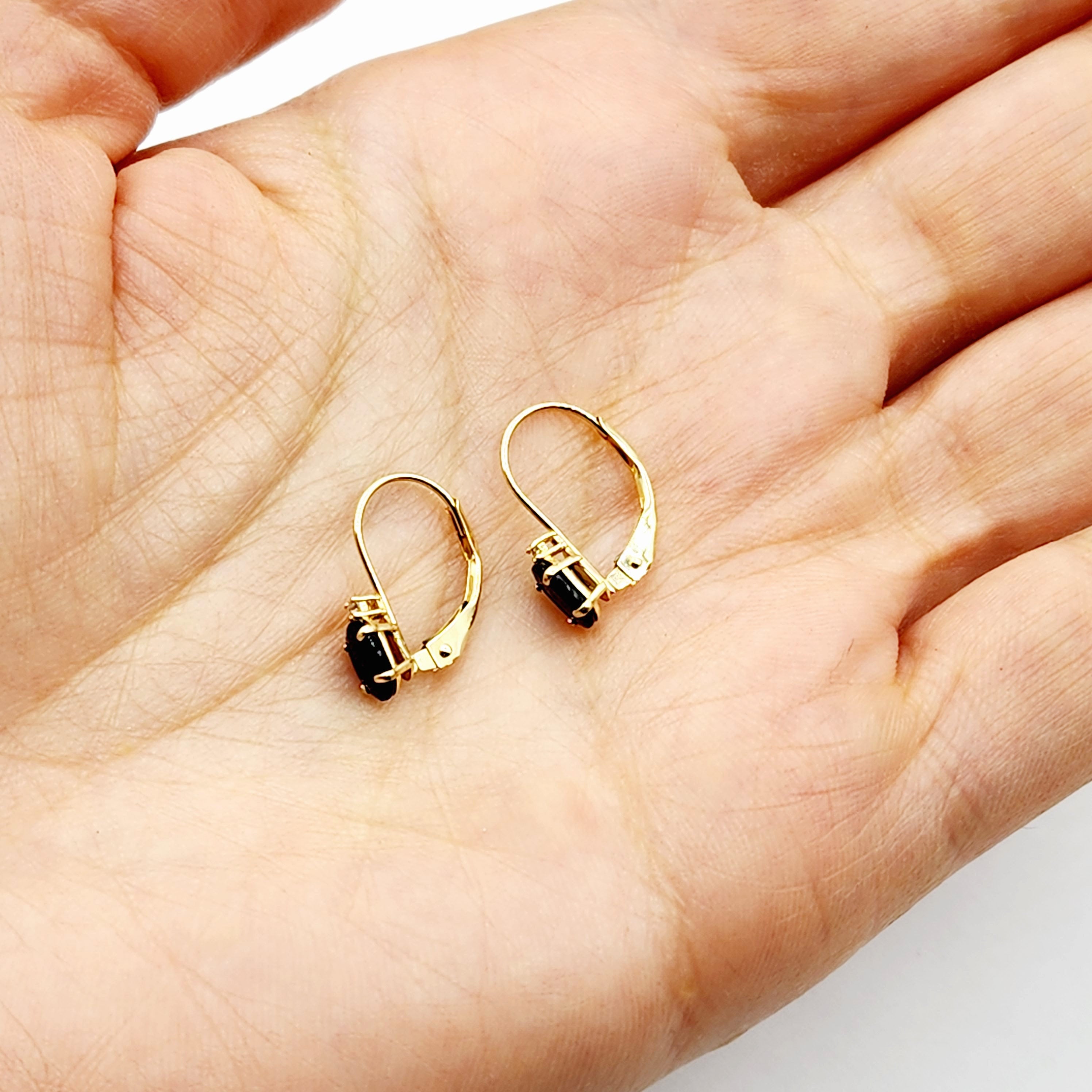 14K Yellow Gold Lever back Blue Sapphire Earrings, Gold Earrings with Genuine Gemstone 6x4mm and Diamonds, September Birthstone Gift for Her