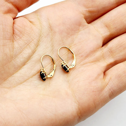 14K Yellow Gold Lever back Blue Sapphire Earrings, Gold Earrings with Genuine Gemstone 6x4mm and Diamonds, September Birthstone Gift for Her