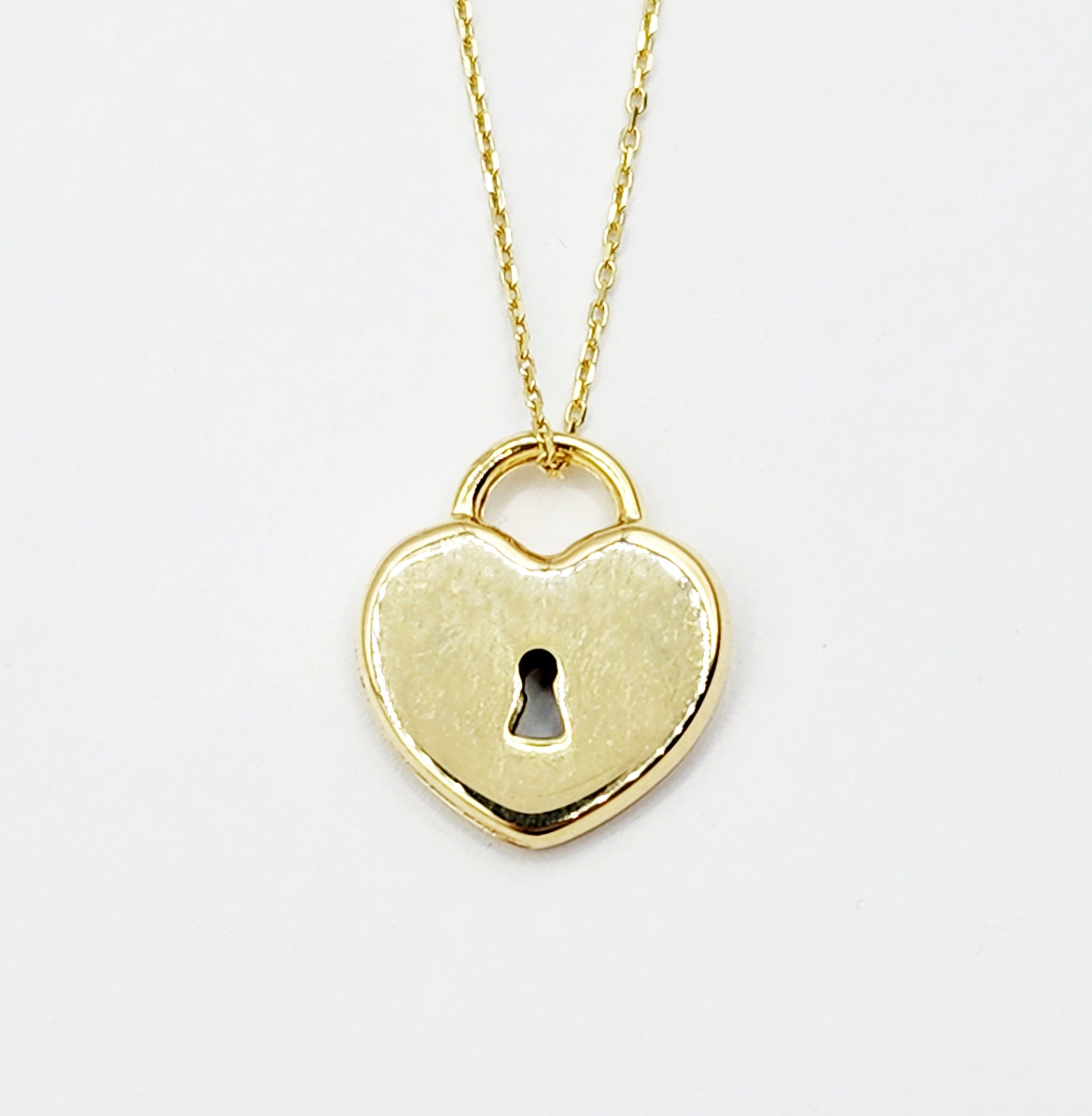 10K Yellow Gold Heart Lock Pendant, Modern Gold Jewelry, Stylish Gift, Heart Pendant, Dainty lock Necklace, Valentines Gift, Birthday Gift