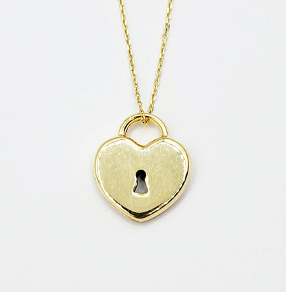 10K Yellow Gold Heart Lock Pendant, Modern Gold Jewelry, Stylish Gift, Heart Pendant, Dainty lock Necklace, Valentines Gift, Birthday Gift