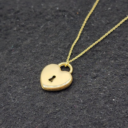 10K Yellow Gold Heart Lock Pendant, Modern Gold Jewelry, Stylish Gift, Heart Pendant, Dainty lock Necklace, Valentines Gift, Birthday Gift