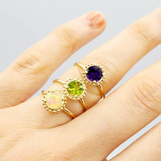 Gold Gemstone Rings For Women, 10K Yellow Gold Ring Set With Round 6x6mm Genuine Gemstones, Statement Ring For Her, Birthstone Ring