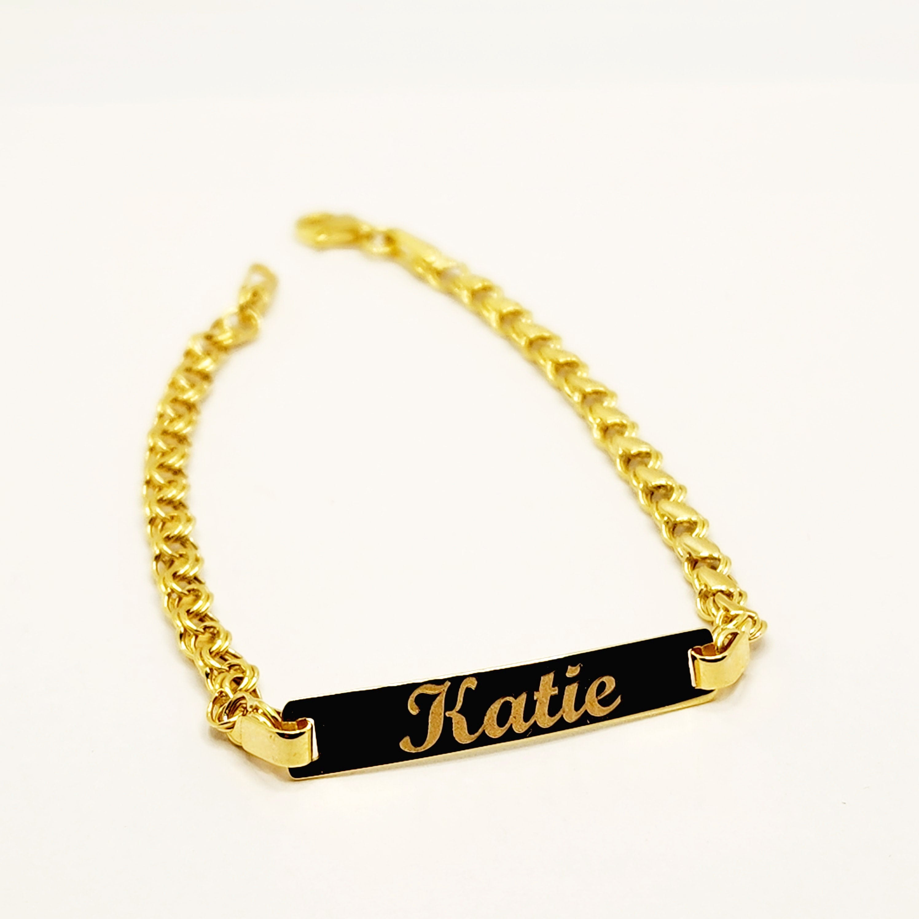 10K Yellow Gold Bracelet, 7 inches, Engravable Name ID Bracelet,  Name Bar ID Bracelet, Engraving personalized Gold Engraved Bar Bracelet