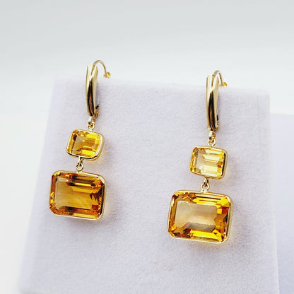 14K Yellow Gold Natural Citrine Lever Back Drop Earrings, Luxury Dangle & Drop Earrings for Women, Big Natural Genuine Gemstone Earrings