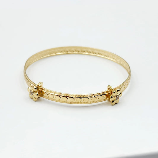 Gold Bangle for Baby, 10K Solid Gold Adjustable Baby Bangle with Hearts, Flowers or Cross, Baby Jewelry, Gift for Baby, Toddler Bracelet