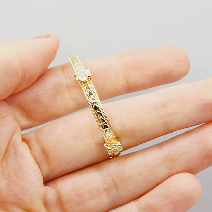 Gold Bangle for Baby, 10K Solid Gold Adjustable Baby Bangle with Hearts, Flowers or Cross, Baby Jewelry, Gift for Baby, Toddler Bracelet