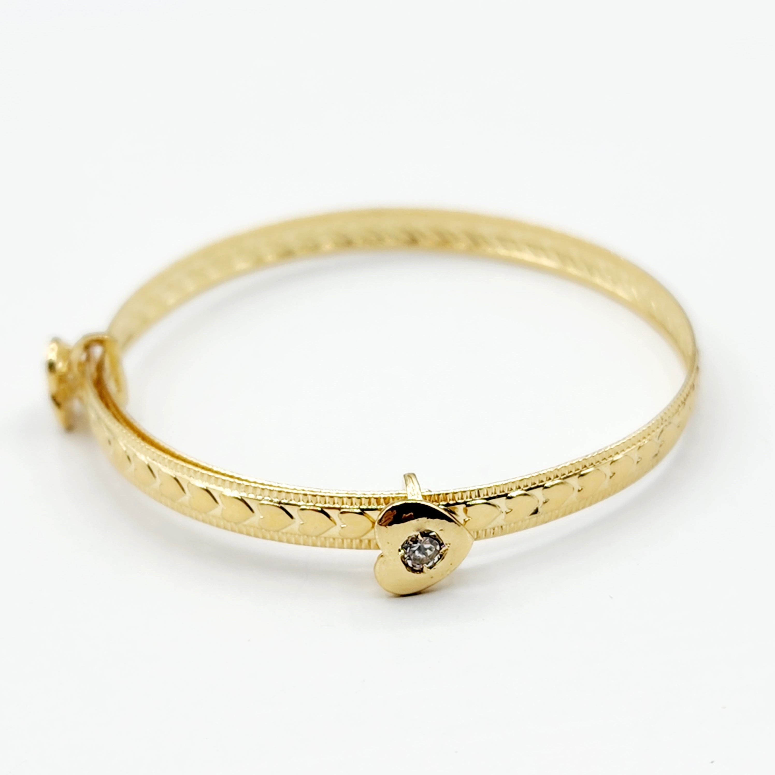 Gold Bangle for Baby, 10K Solid Gold Adjustable Baby Bangle with Hearts, Flowers or Cross, Baby Jewelry, Gift for Baby, Toddler Bracelet