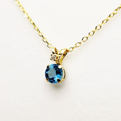 Blue Topaz Pendant Necklace, Topaz Gemstone Necklace, Yellow Gold Necklace and Pendant, Blue Topaz Jewelry, December Birthstone