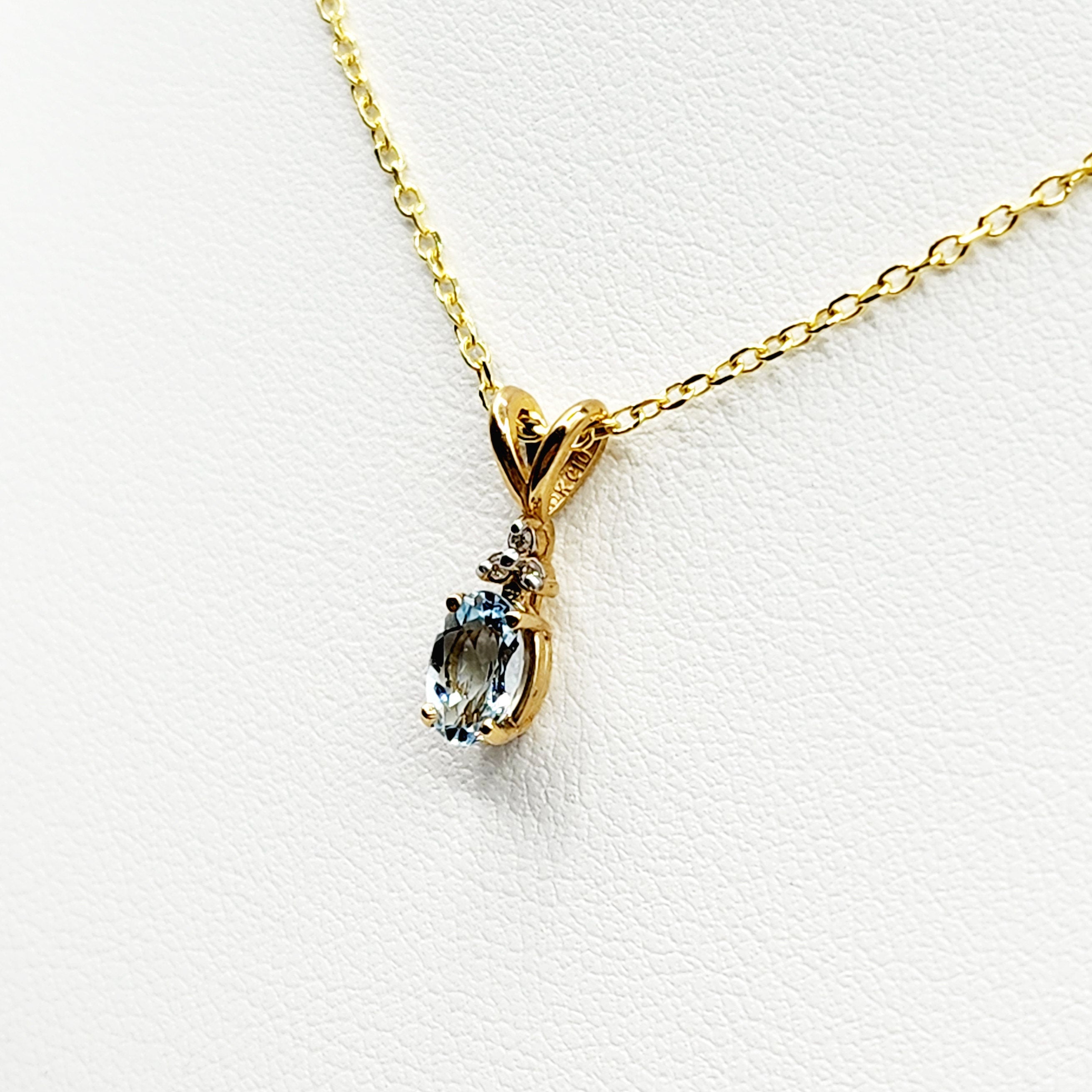 10K Yellow Gold Aquamarine with Diamond Pendant, Gold Natural Aquamarine 6x4mm Necklace, March Birthstone Gift For Women Girls