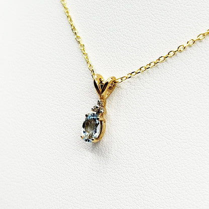 10K Yellow Gold Aquamarine with Diamond Pendant, Gold Natural Aquamarine 6x4mm Necklace, March Birthstone Gift For Women Girls
