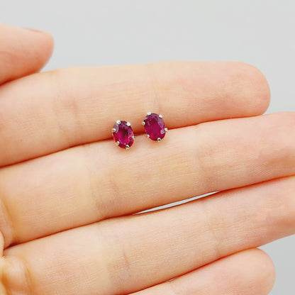 10K White Gold Ruby 6x4mm Stud Earrings, Handmade Earrings, Gemstone Earrings, Earrings For Women, July Birthstone, Gift for Girls Mom Wife