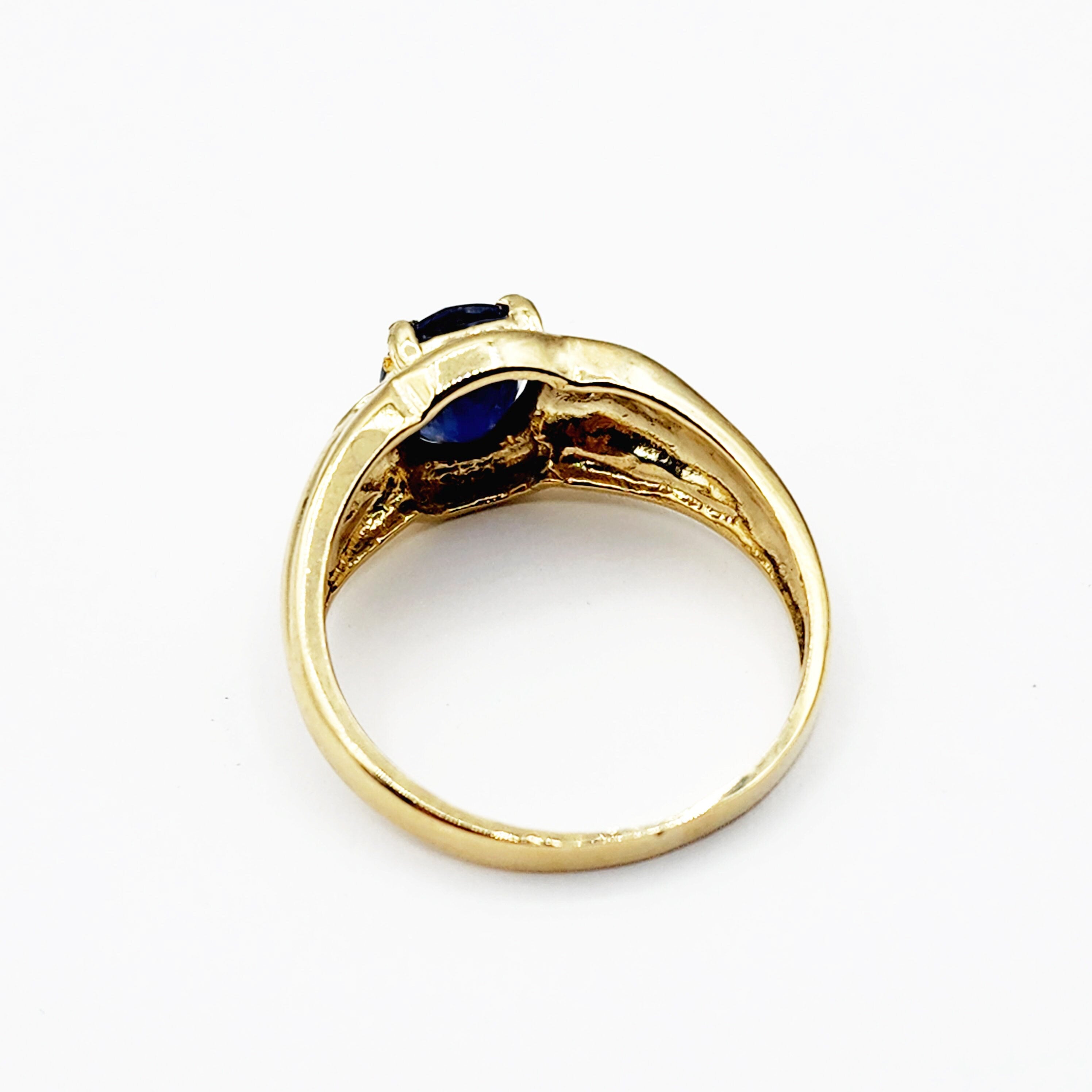 Gold Sapphire Ring, 10K Yellow Gold Natural Blue Sapphire 8x6mm with Diamond Ring for Women, September Birthstone, Birthday Gift for her