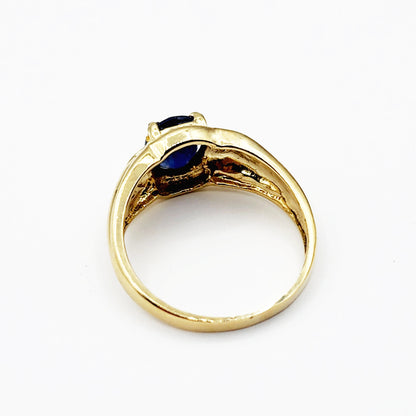 Gold Sapphire Ring, 10K Yellow Gold Natural Blue Sapphire 8x6mm with Diamond Ring for Women, September Birthstone, Birthday Gift for her