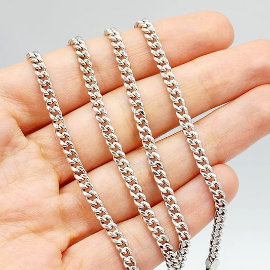 Gold Miami Cuban Chain | 10K White Gold Miami Cuban Chain, 3.5mm, 22 inches , Curb Gold Chain For Men and Women