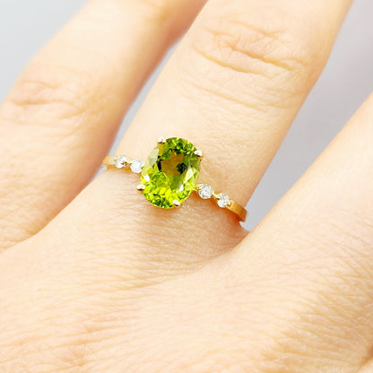 10K Yellow Gold Oval Ruby Ring with Diamonds, Handmade Gemstone Jewelry