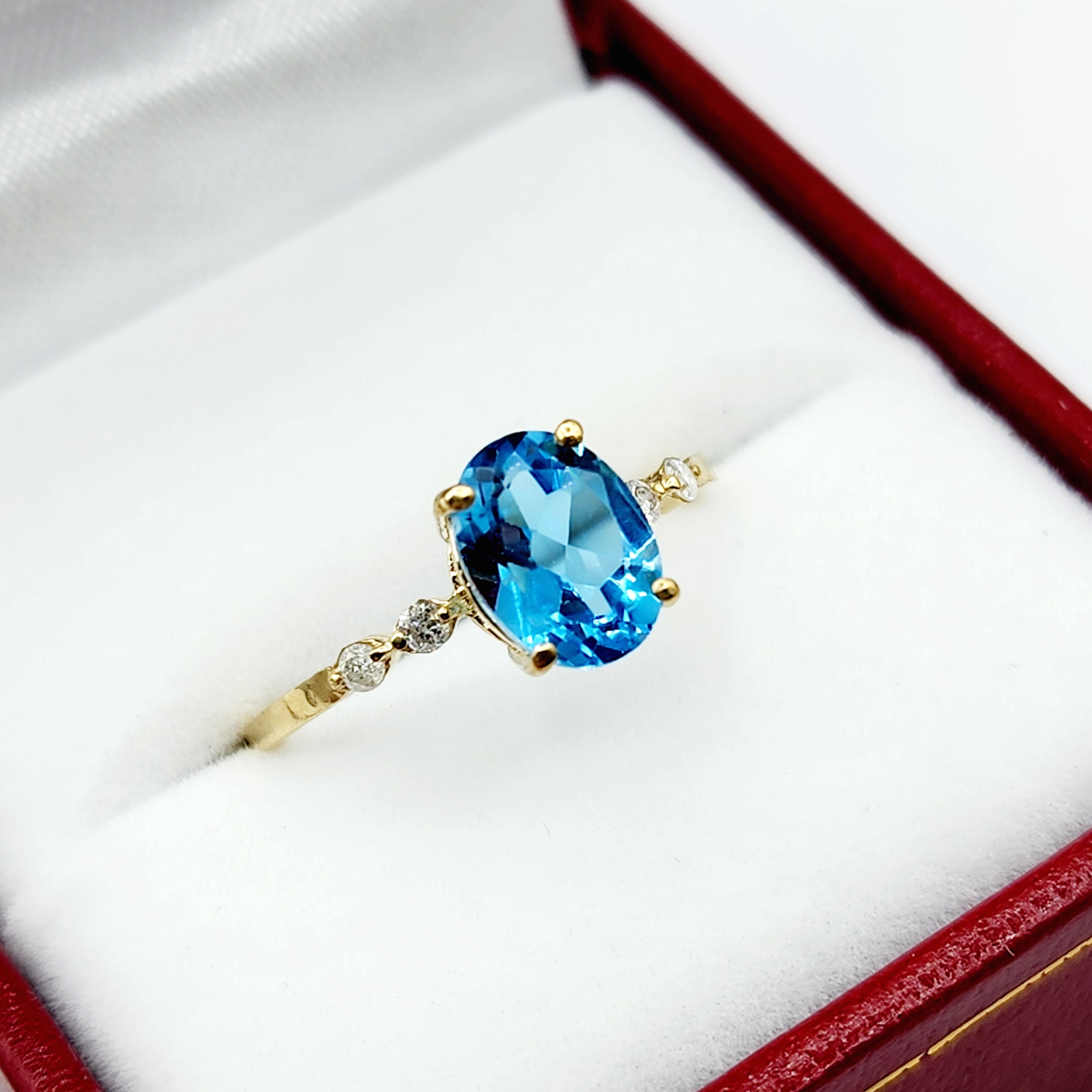 10K Yellow Gold Oval Ruby Ring with Diamonds, Handmade Gemstone Jewelry