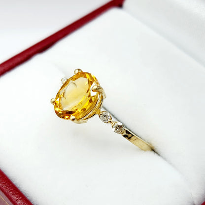 10K Yellow Gold Oval Ruby Ring with Diamonds, Handmade Gemstone Jewelry