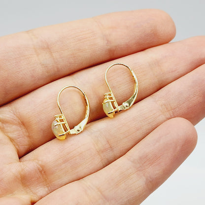 14K Yellow Gold Lever back Ethiopian Opal Earrings, Gold Earrings with Genuine Gemstone 6x4mm and Diamonds, Birthstone Gift for Her