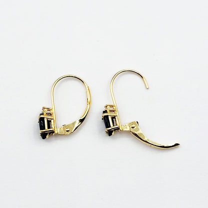 14K Yellow Gold Lever back Blue Sapphire Earrings, Gold Earrings with Genuine Gemstone 6x4mm and Diamonds, September Birthstone Gift for Her