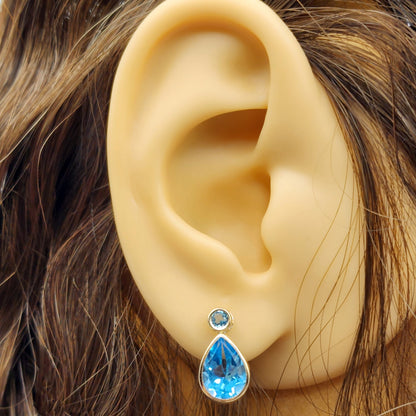14k Yellow Gold Teardrop Genuine Gemstone 4.7cts Drop Stud Earrings, Birthstone Earrings for Women