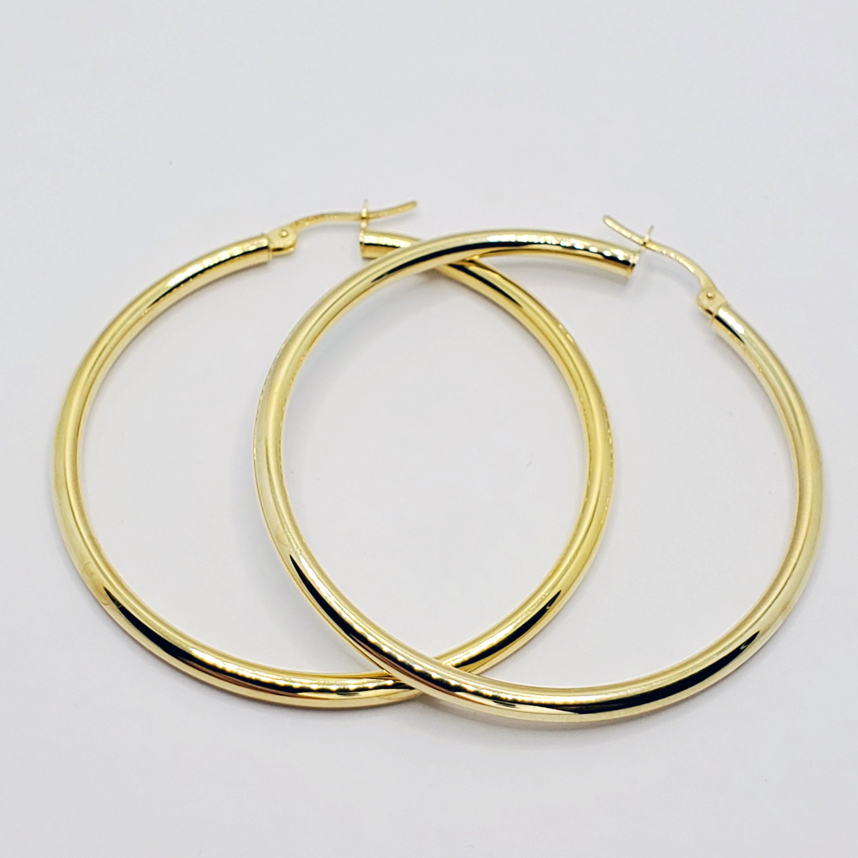 Gold Plain Hoop Earrings, Fashionable Shiny Jewelry Big Hoop Earrings for Women  10K Yellow Gold Large Circle Earrings Simple Hoops