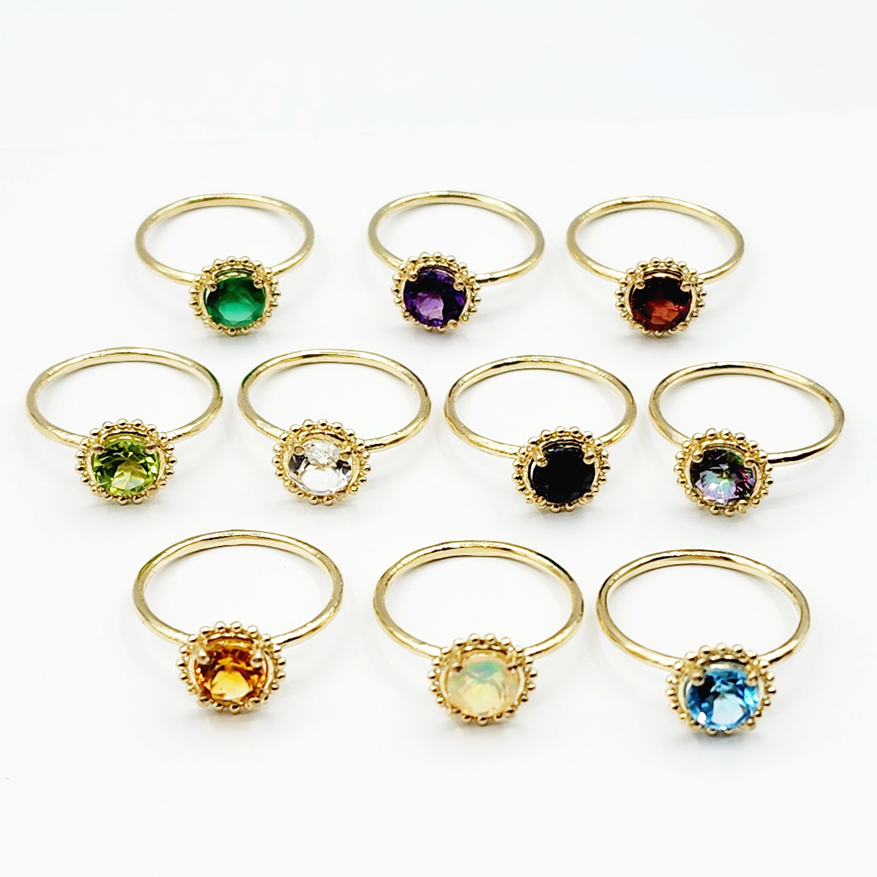 Gold Gemstone Rings For Women, 10K Yellow Gold Ring Set With Round 6x6mm Genuine Gemstones, Statement Ring For Her, Birthstone Ring