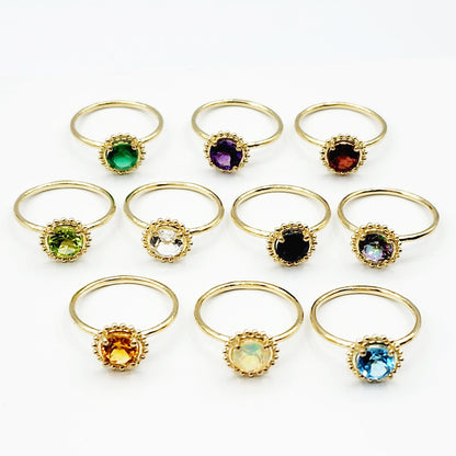 Gold Gemstone Rings For Women, 10K Yellow Gold Ring Set With Round 6x6mm Genuine Gemstones, Statement Ring For Her, Birthstone Ring
