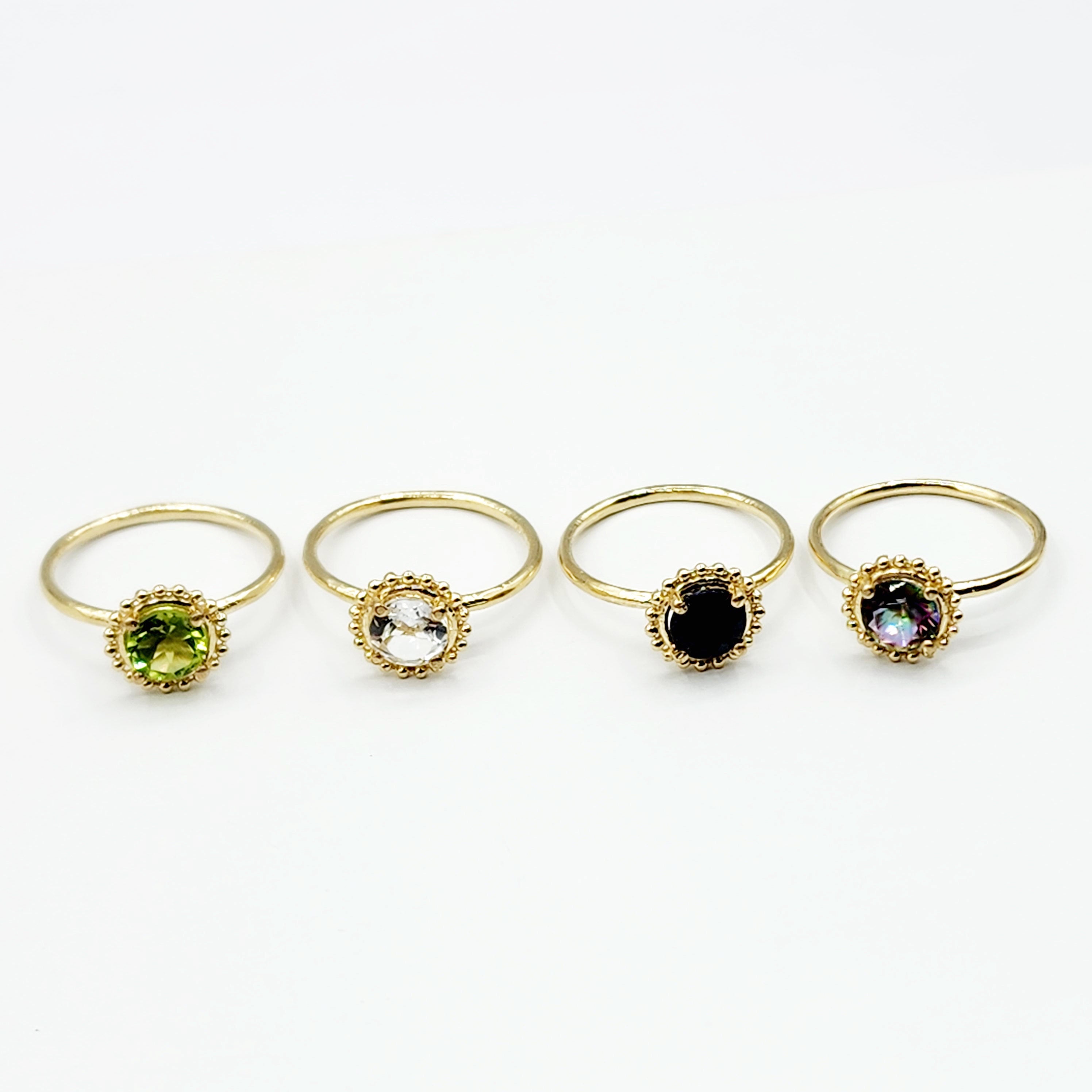 Gold Gemstone Rings For Women, 10K Yellow Gold Ring Set With Round 6x6mm Genuine Gemstones, Statement Ring For Her, Birthstone Ring