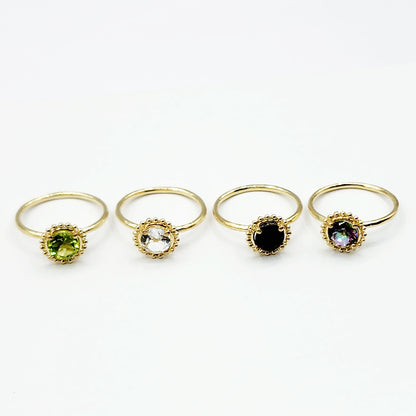 Gold Gemstone Rings For Women, 10K Yellow Gold Ring Set With Round 6x6mm Genuine Gemstones, Statement Ring For Her, Birthstone Ring