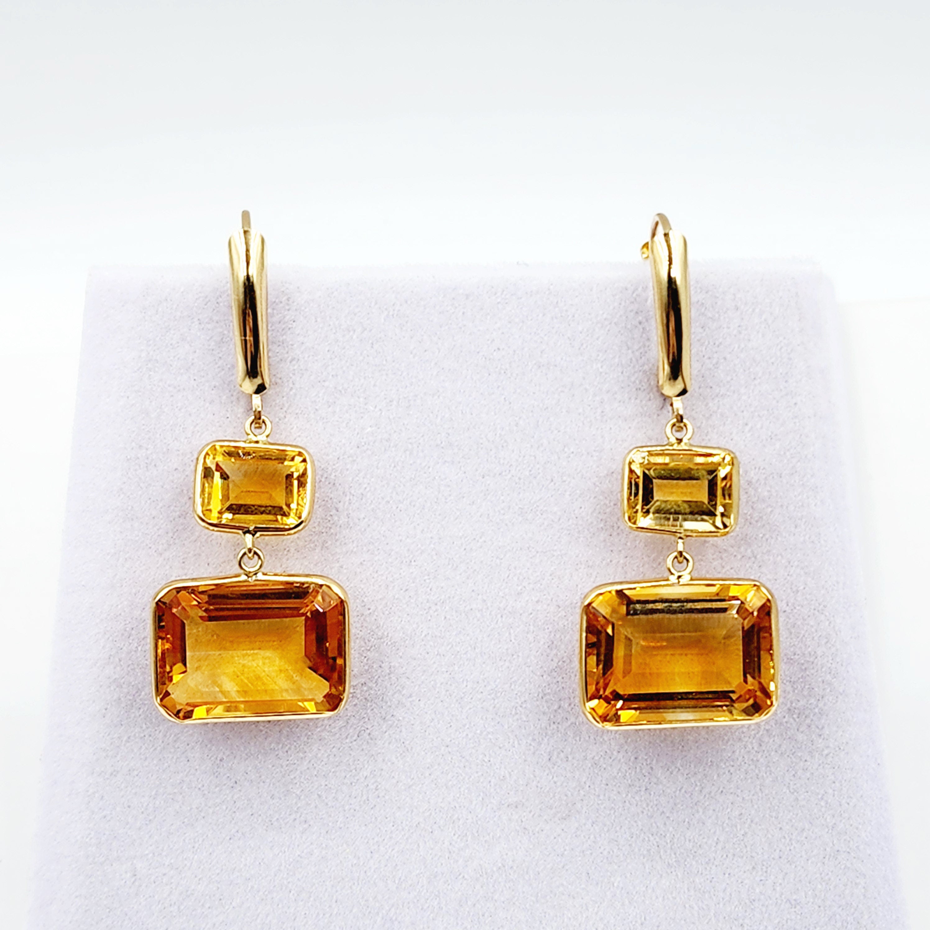 14K Yellow Gold Natural Citrine Lever Back Drop Earrings, Luxury Dangle & Drop Earrings for Women, Big Natural Genuine Gemstone Earrings