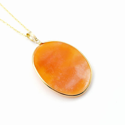 14K Yellow Gold Carnelian Carved Shell Women Pendant, Antique Cornelia Shell Handcrafted Necklace For Her